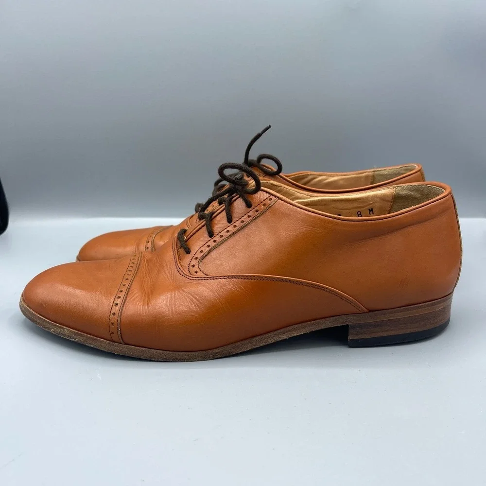 Bill Blass Oxford Shoes Mens 8M Brown Leather Wingtip Italian Cuban Heel Lace Up